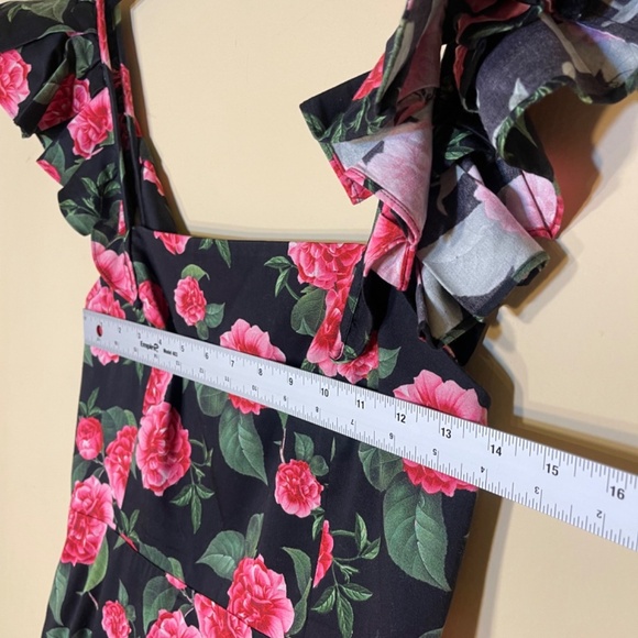 Roses Godet Dress ruffle sleeve flowy, Black - Picture 14 of 15